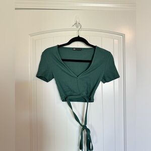 Zara Teal Cute Wrap Tie Short Sleeve Top Size Medium